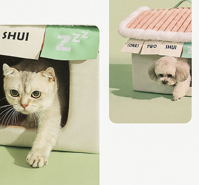KTX-670099 Cozy Winter Cat House Made of Soft Cloth, 46x43x40cm, Perfect for Pets Up to 20kg