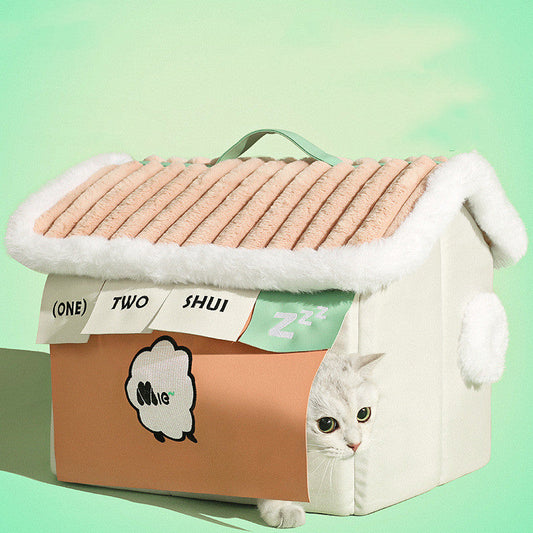 KTX-670099 Cozy Winter Cat House Made of Soft Cloth, 46x43x40cm, Perfect for Pets Up to 20kg