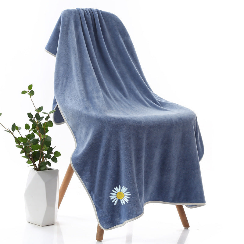 KTX-670547 Thickened Microfiber Daisy Bath Towel - Soft, Absorbent, 70x140cm for All Ages