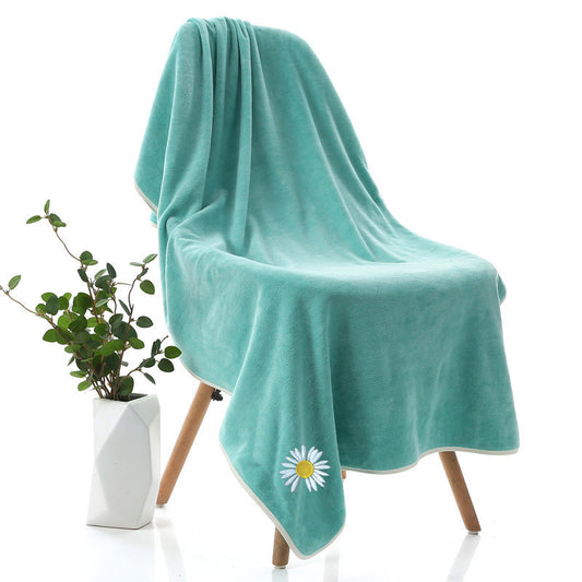 KTX-670547 Thickened Microfiber Daisy Bath Towel - Soft, Absorbent, 70x140cm for All Ages