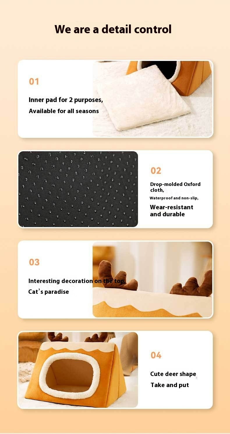 KTX-671251 Cozy Triangle Elk Nest for Cats and Dogs - Warm Winter Sleeping Bed