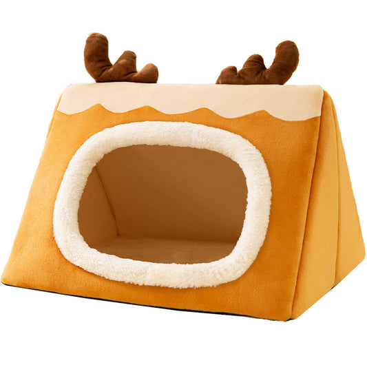 KTX-671251 Cozy Triangle Elk Nest for Cats and Dogs - Warm Winter Sleeping Bed