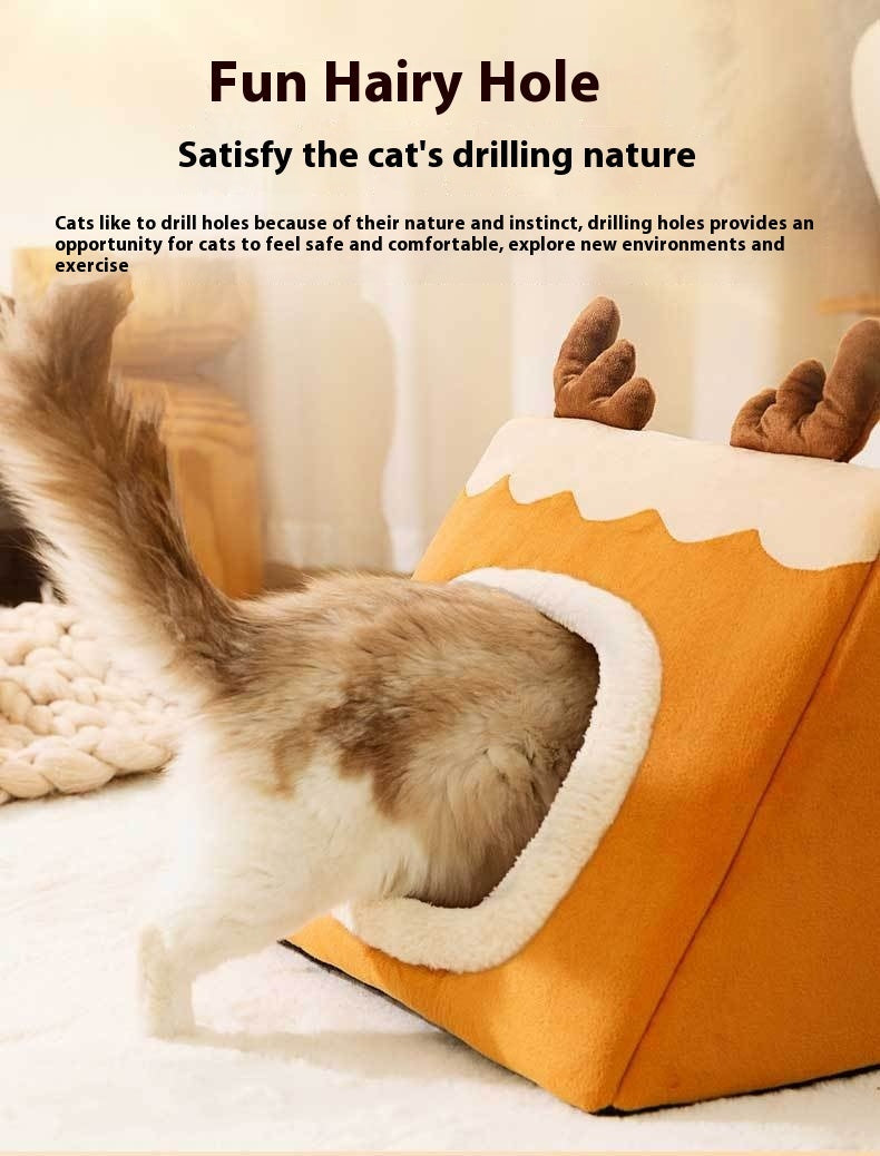 KTX-671251 Cozy Triangle Elk Nest for Cats and Dogs - Warm Winter Sleeping Bed