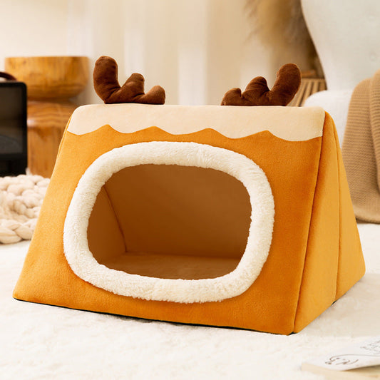 KTX-671251 Cozy Triangle Elk Nest for Cats and Dogs - Warm Winter Sleeping Bed