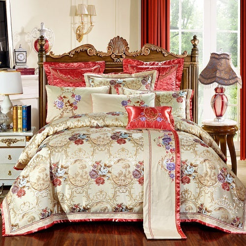 KTX-671443 High-Density Satin Cotton Jet Bedding Set with Embroidery - European and American Style