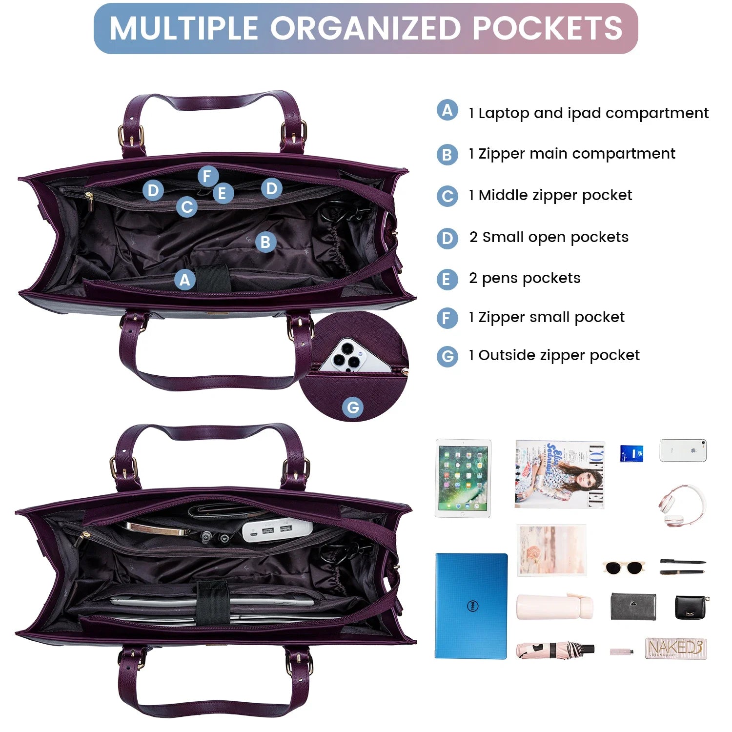 KTX-671507 Custom Fashion Computer Tote Bag for 15.6 Inch Laptops, Large Capacity Business Shoulder Handbag for Women