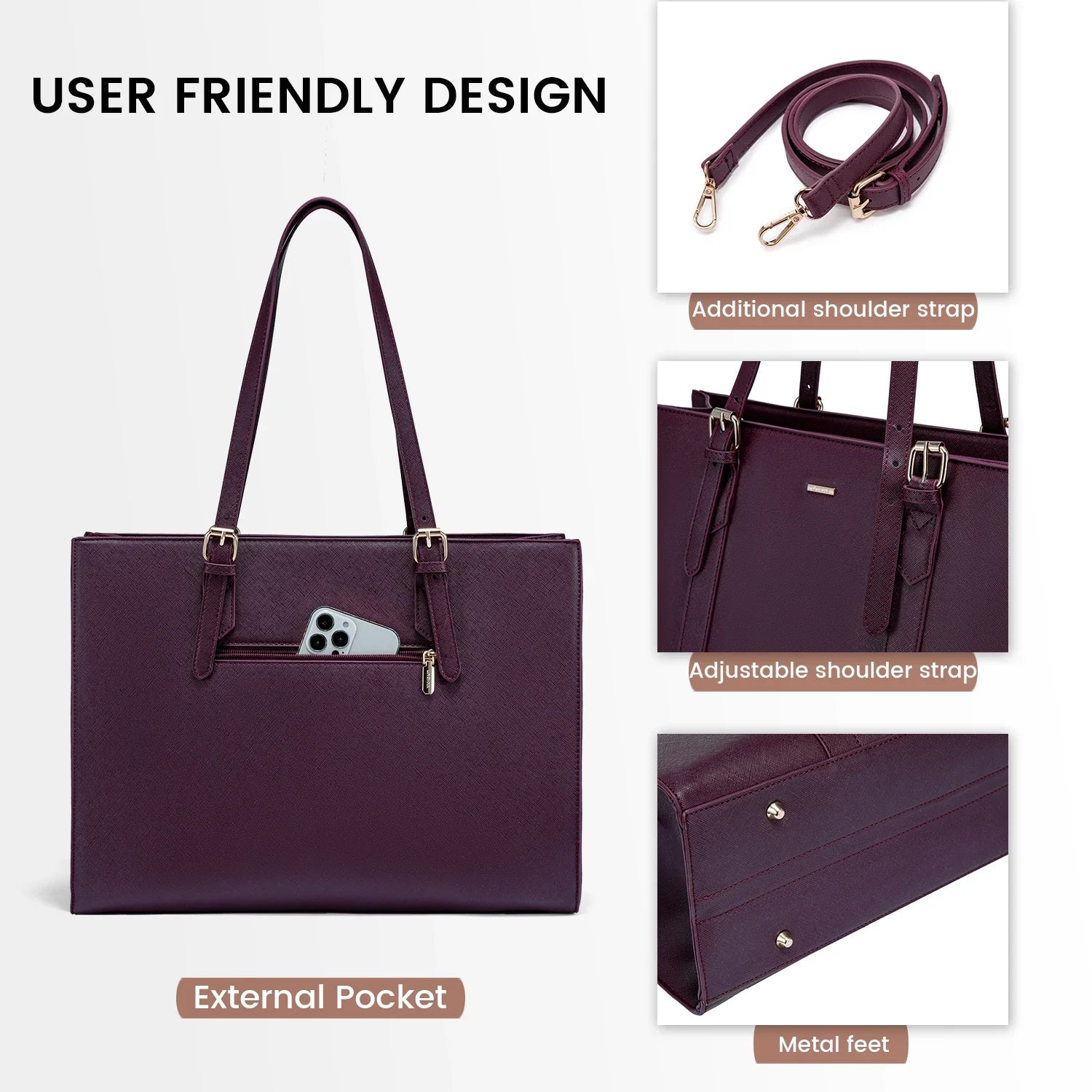 KTX-671507 Custom Fashion Computer Tote Bag for 15.6 Inch Laptops, Large Capacity Business Shoulder Handbag for Women