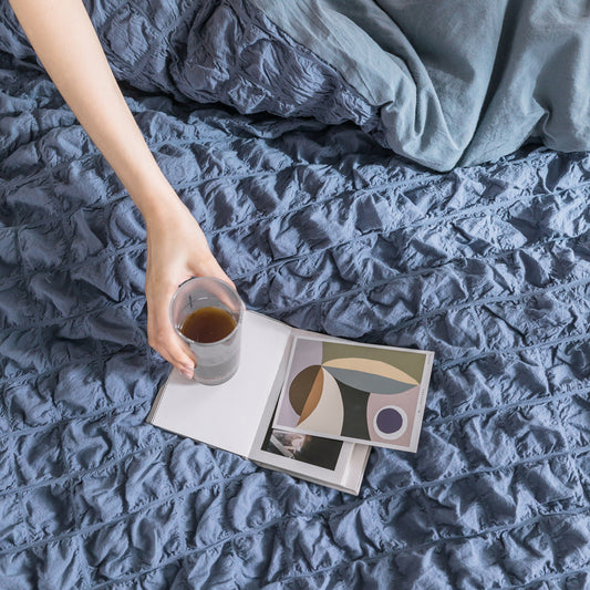 KTX-671891 Korean Style Girl's Heart Cotton Seersucker Bed Set - 4 Pieces in Green, White, Pink, Blue