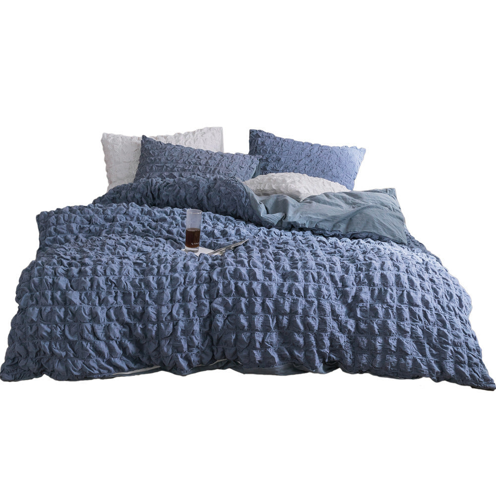 KTX-671891 Korean Style Girl's Heart Cotton Seersucker Bed Set - 4 Pieces in Green, White, Pink, Blue