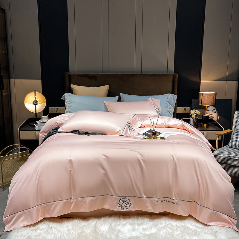 KTX-671955 Home Washed Silk 4-Piece Bedding Set in Solid Colors - Includes Quilt Cover, Bed Sheets, and Pillowcases