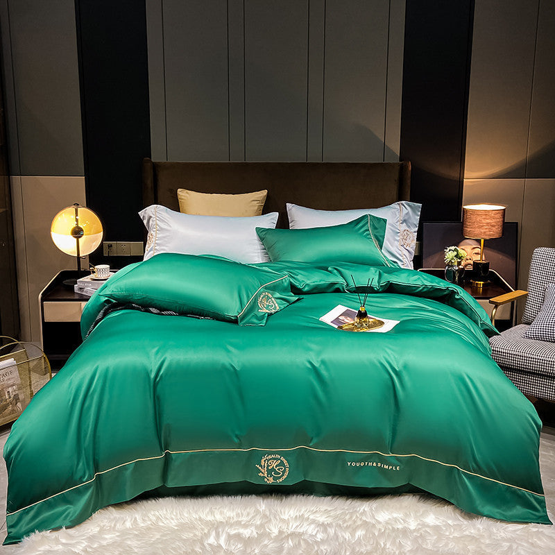 KTX-671955 Home Washed Silk 4-Piece Bedding Set in Solid Colors - Includes Quilt Cover, Bed Sheets, and Pillowcases