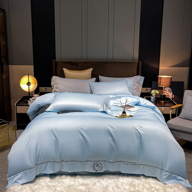 KTX-671955 Home Washed Silk 4-Piece Bedding Set in Solid Colors - Includes Quilt Cover, Bed Sheets, and Pillowcases