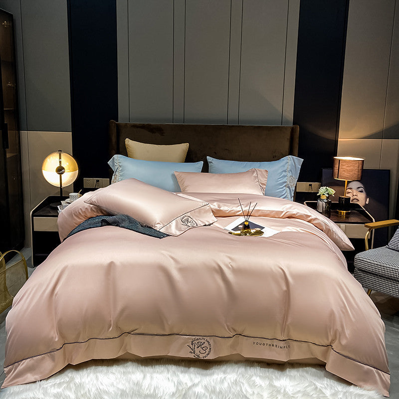 KTX-671955 Home Washed Silk 4-Piece Bedding Set in Solid Colors - Includes Quilt Cover, Bed Sheets, and Pillowcases