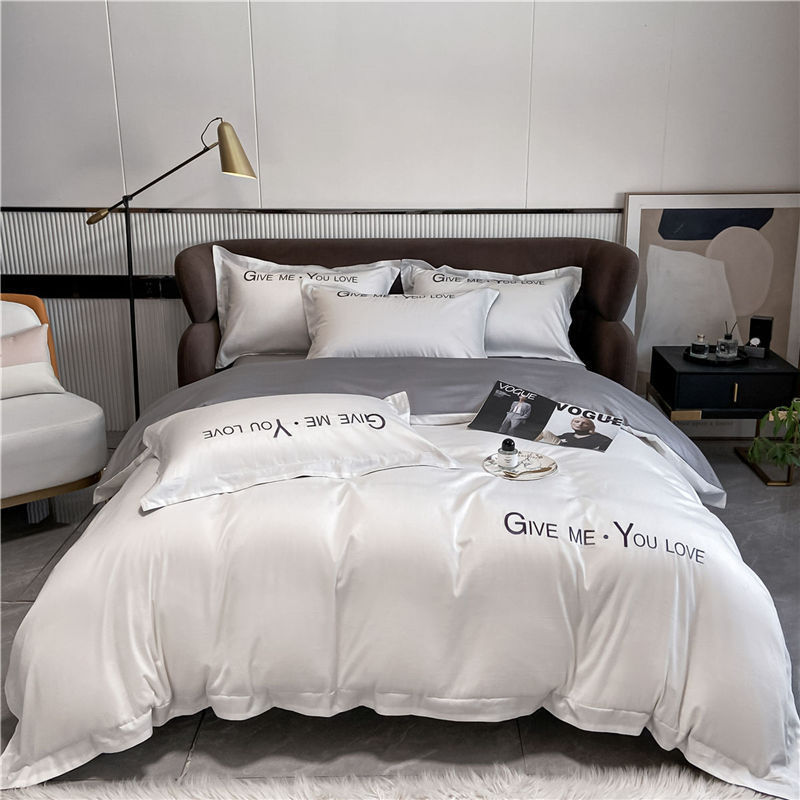 KTX-671955 Home Washed Silk 4-Piece Bedding Set in Solid Colors - Includes Quilt Cover, Bed Sheets, and Pillowcases