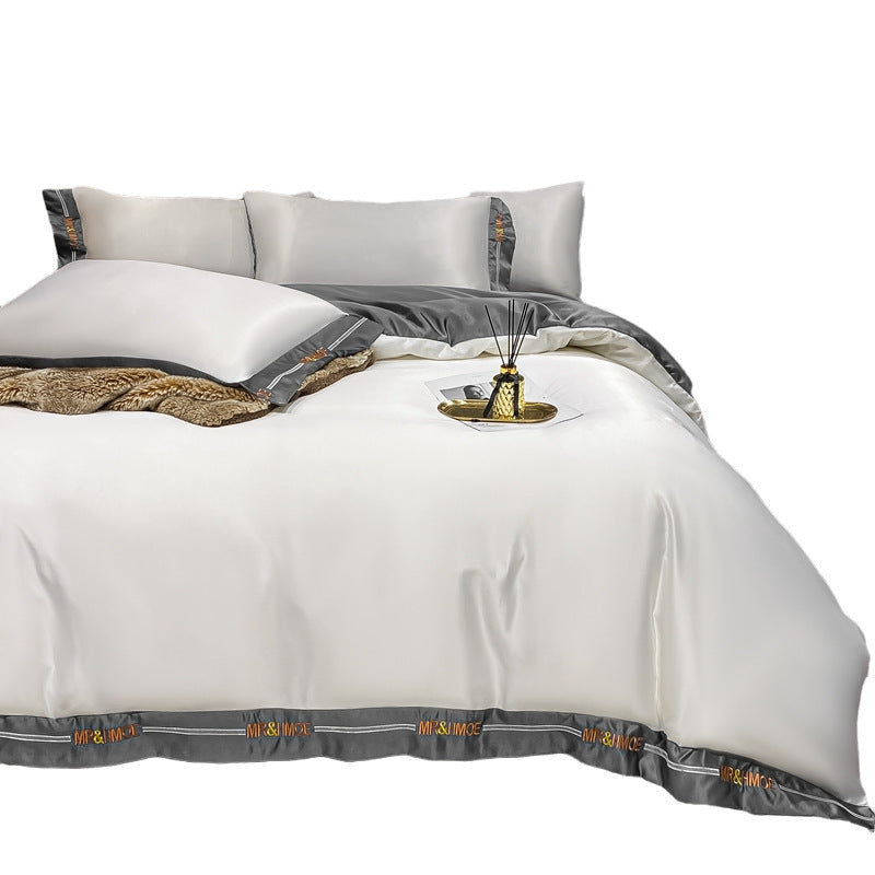 KTX-671955 Home Washed Silk 4-Piece Bedding Set in Solid Colors - Includes Quilt Cover, Bed Sheets, and Pillowcases