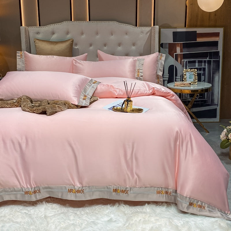 KTX-671955 Home Washed Silk 4-Piece Bedding Set in Solid Colors - Includes Quilt Cover, Bed Sheets, and Pillowcases