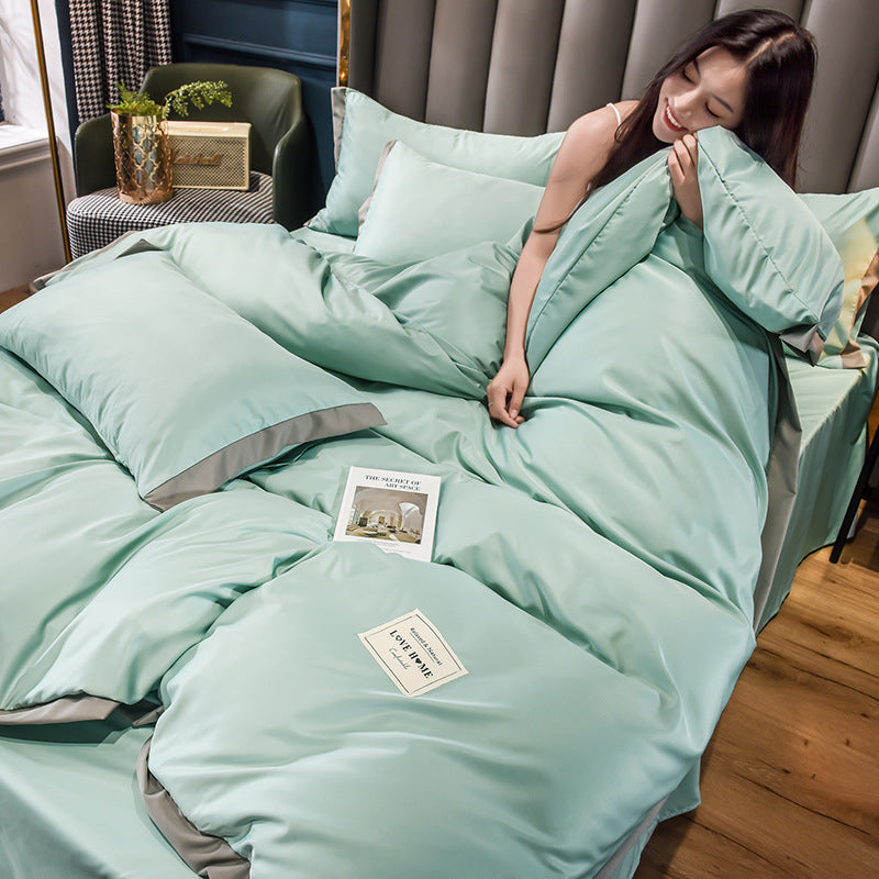 KTX-671955 Home Washed Silk 4-Piece Bedding Set in Solid Colors - Includes Quilt Cover, Bed Sheets, and Pillowcases