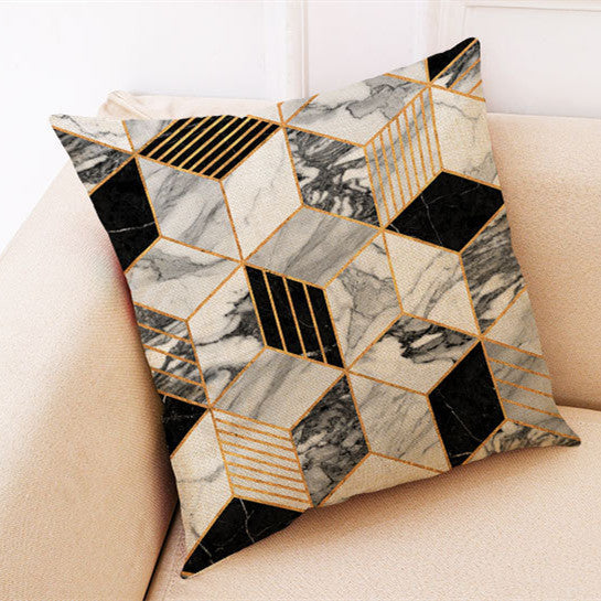 KTX-672019 Marble Pattern Cotton and Linen Pillowcase, Super Soft Velvet Cushion Cover, 45x45cm