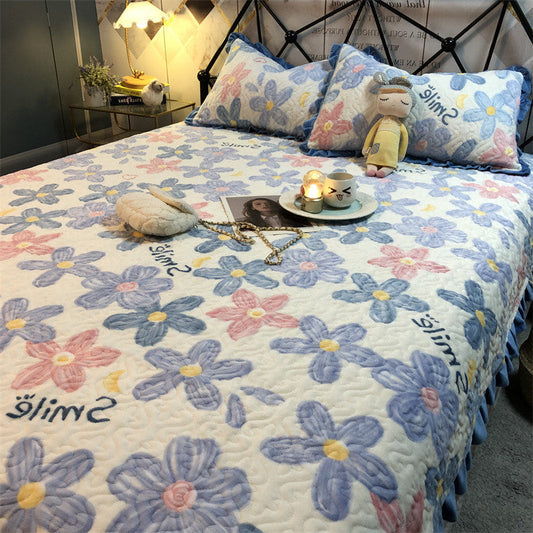 KTX-673107 Sunflower Cartoon Animation Three-Piece Bed Cover Set with Pillowcases for 1.2/1.5m and 1.8/2.0m Beds