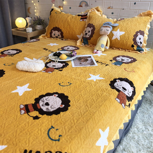 KTX-673107 Sunflower Cartoon Animation Three-Piece Bed Cover Set with Pillowcases for 1.2/1.5m and 1.8/2.0m Beds