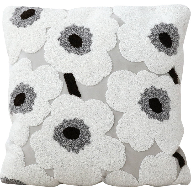 KTX-673427 Embroidery Flower Design Cushion Cover for Living Room - Black and White, 43x43cm