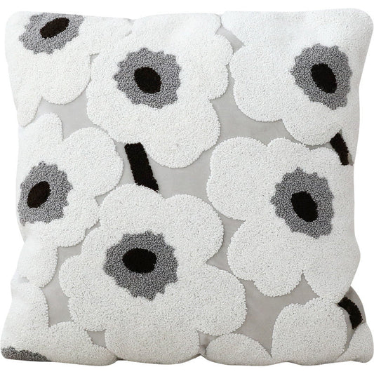 KTX-673427 Embroidery Flower Design Cushion Cover for Living Room - Black and White, 43x43cm