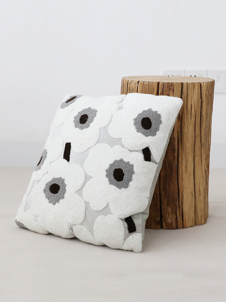 KTX-673427 Embroidery Flower Design Cushion Cover for Living Room - Black and White, 43x43cm