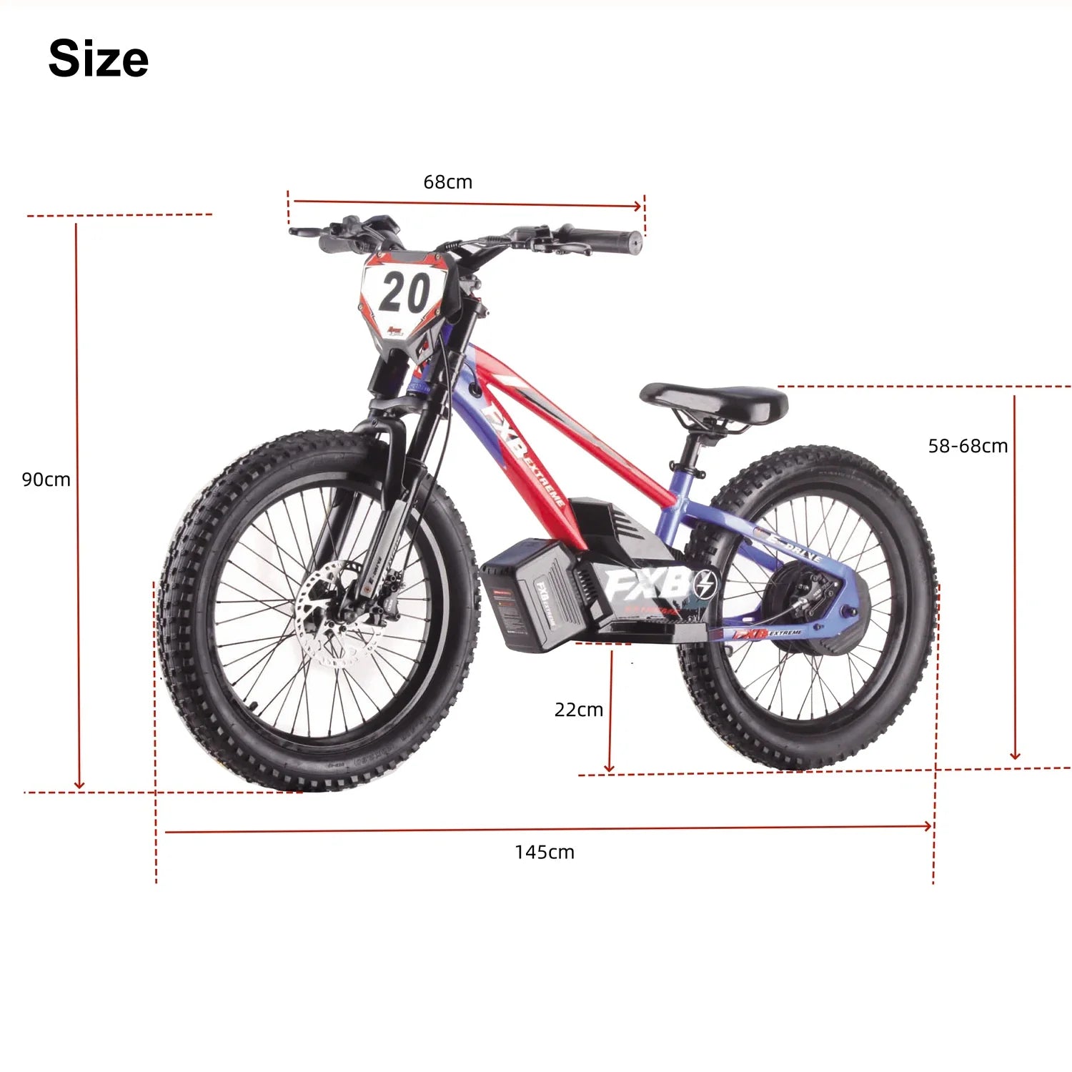 KTX-673683 20-inch Electric Balance Bike for Kids - 800W Hub Motor, 3-Speed, Foldable, Lightweight, Hydraulic Disc Brakes