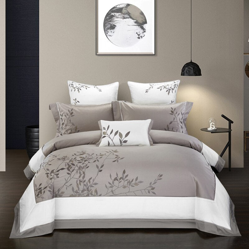 KTX-674195 Four-Piece Cotton Embroidered Bedding Set - 100% Pure Cotton, Reactive Dyeing, Satin Weaving