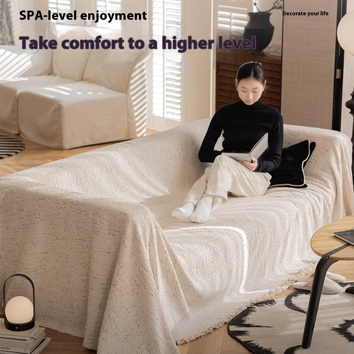 KTX-674835 Autumn and Winter Plush Yarn Sofa Slipcover Universal Blanket in Solid Colors