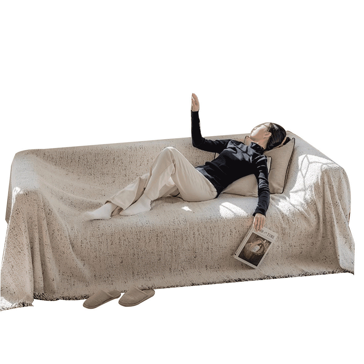 KTX-674835 Autumn and Winter Plush Yarn Sofa Slipcover Universal Blanket in Solid Colors