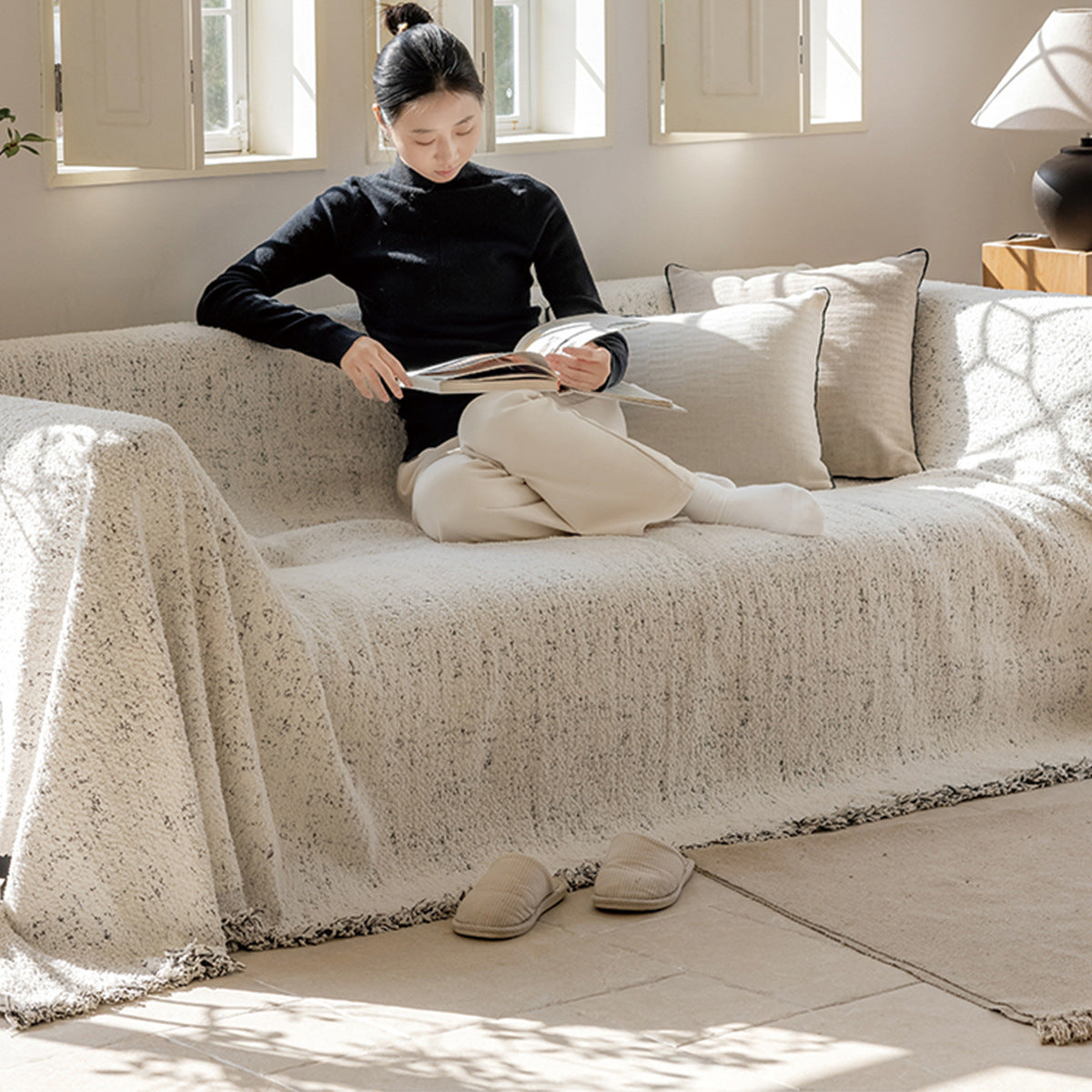 KTX-674835 Autumn and Winter Plush Yarn Sofa Slipcover Universal Blanket in Solid Colors