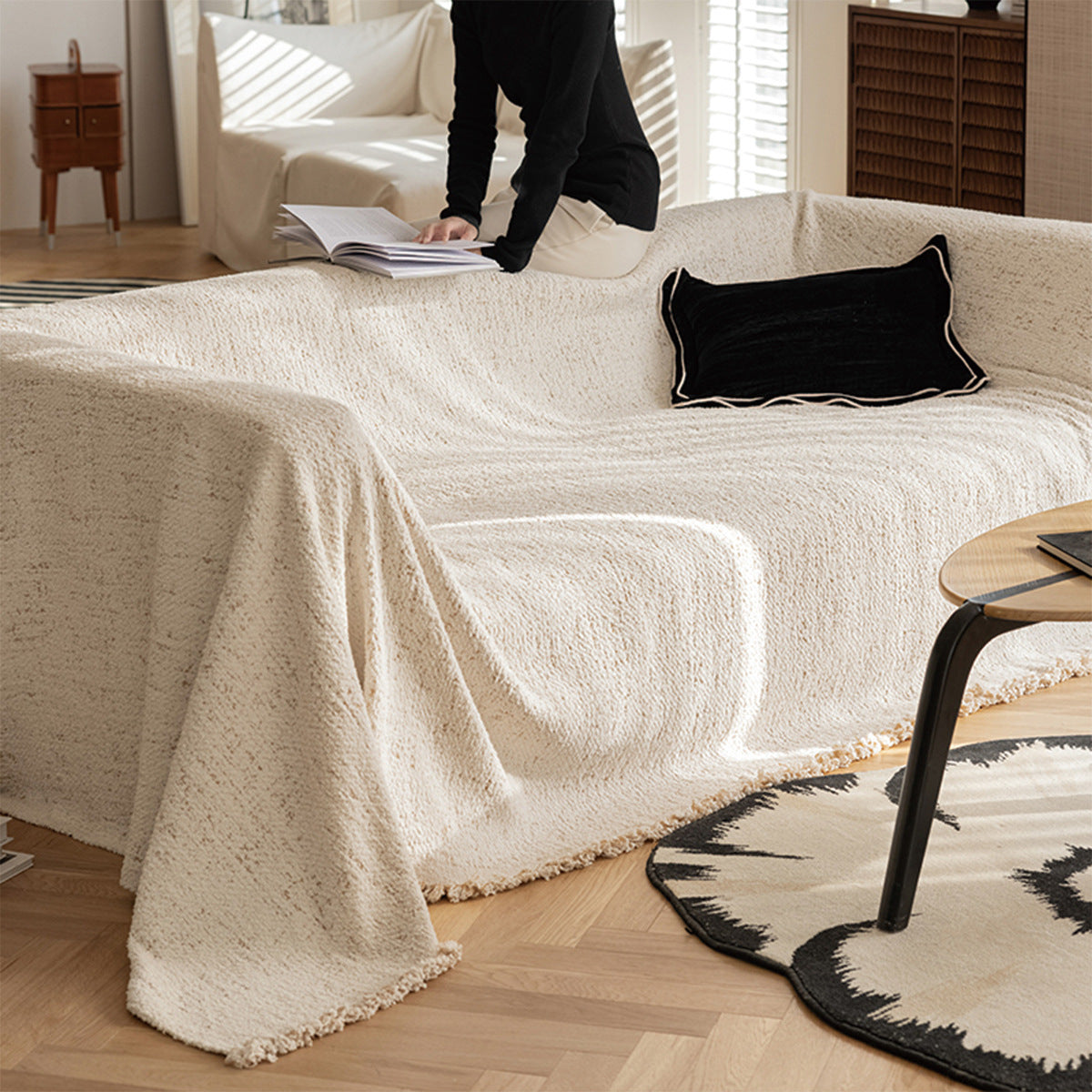 KTX-674835 Autumn and Winter Plush Yarn Sofa Slipcover Universal Blanket in Solid Colors