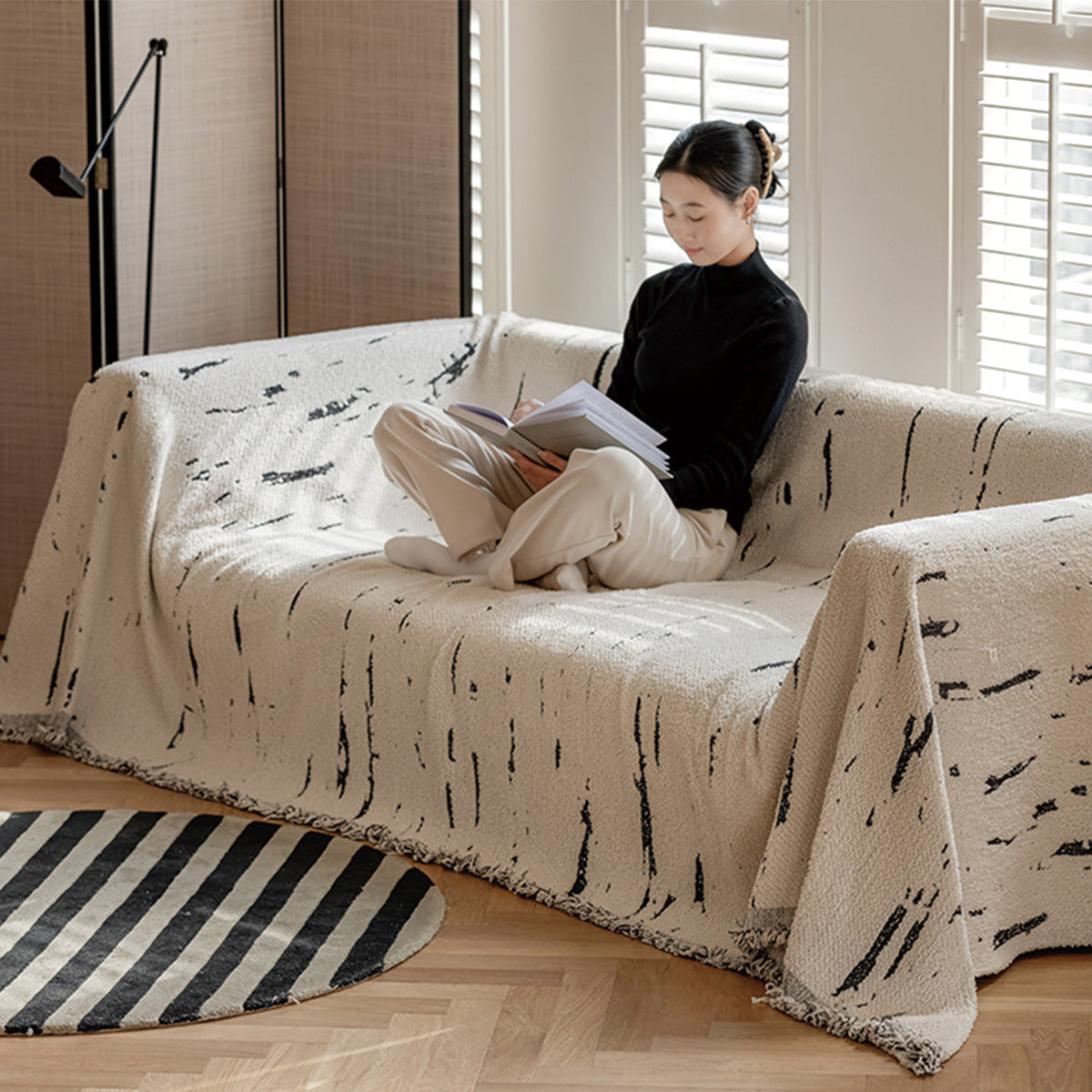 KTX-674835 Autumn and Winter Plush Yarn Sofa Slipcover Universal Blanket in Solid Colors