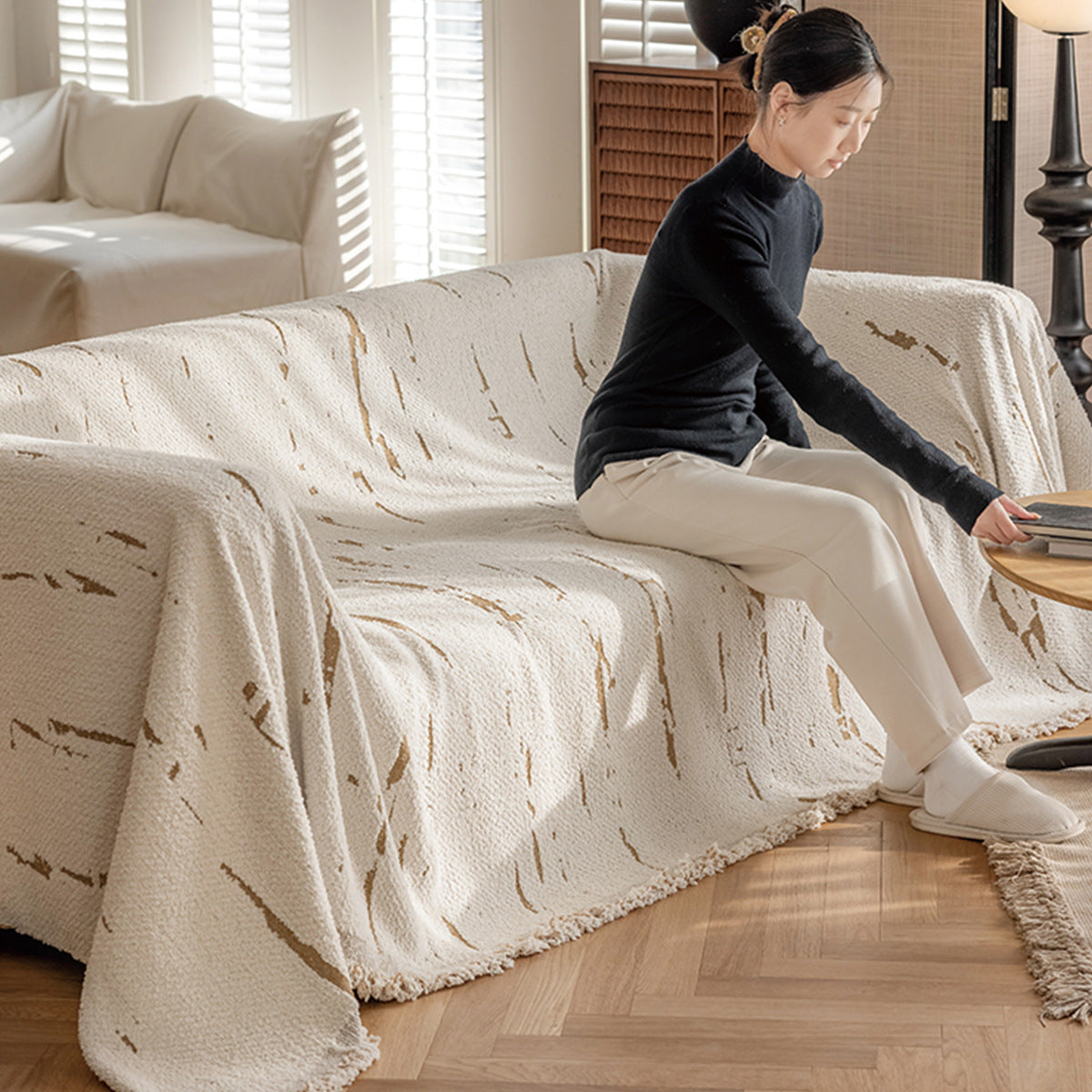 KTX-674835 Autumn and Winter Plush Yarn Sofa Slipcover Universal Blanket in Solid Colors