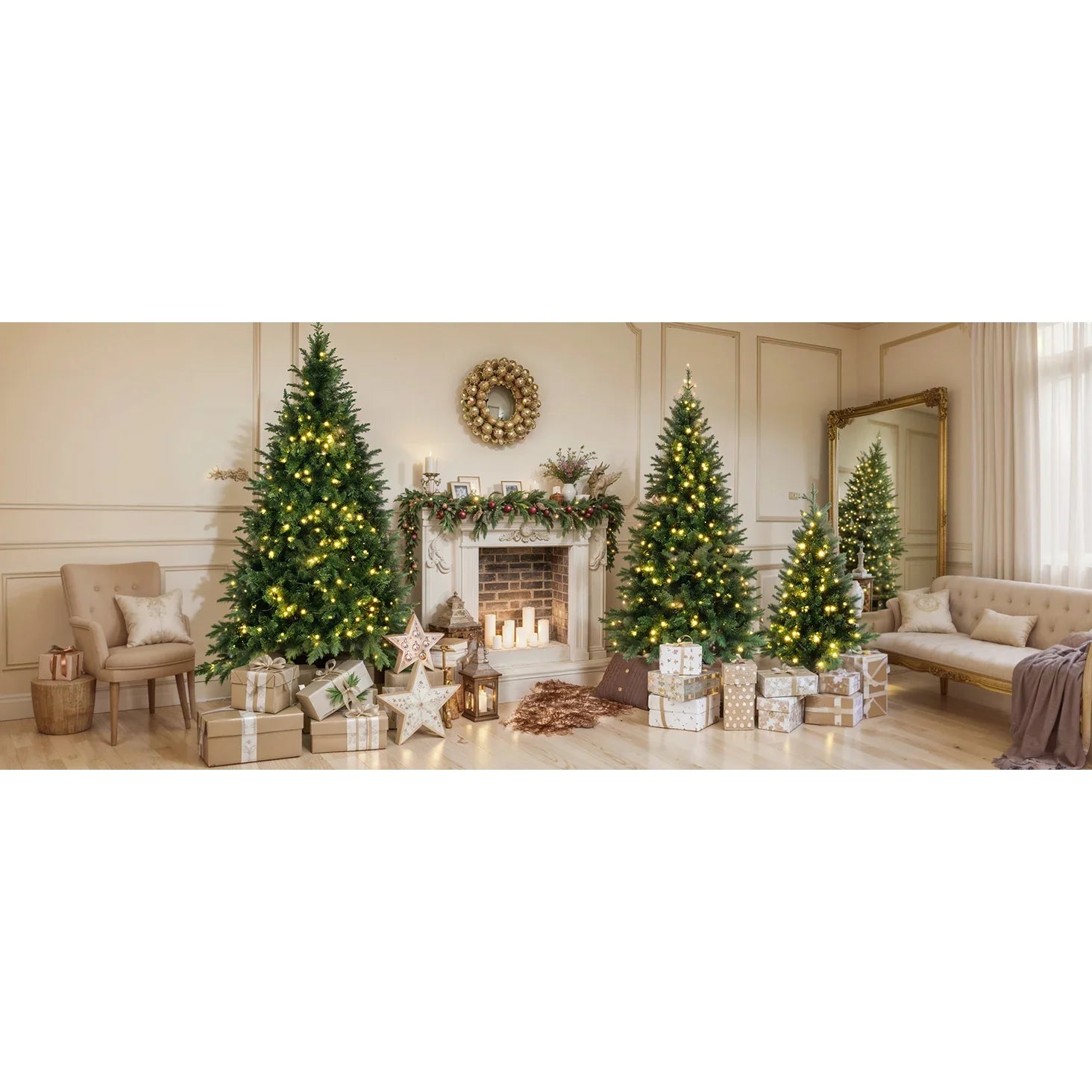 KTX-675027 Pre-Lit Hinged Christmas Tree Set - 8FT, 6FT, 4FT Pine Trees with 820 Warm Yellow LED Lights