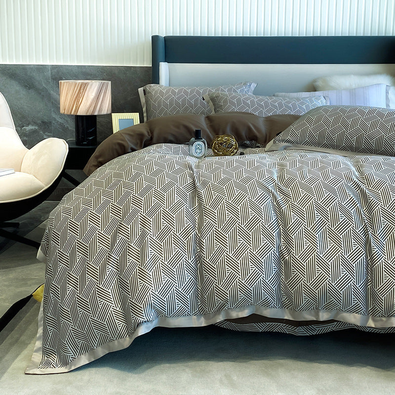 KTX-675731 Lenzing Tencel Double-sided Ice Silk Four-piece Geometric Duvet Cover Set for 1.8m Bed