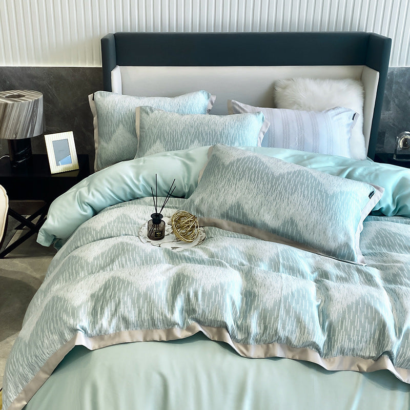 KTX-675731 Lenzing Tencel Double-sided Ice Silk Four-piece Geometric Duvet Cover Set for 1.8m Bed