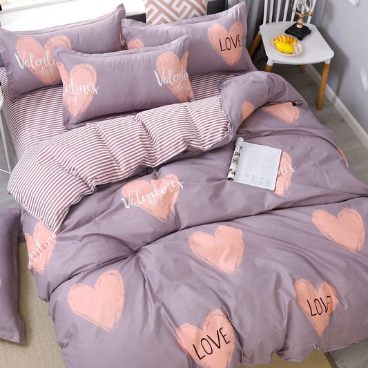 KTX-676883 Cotton Three-Piece Cartoon Heart Bedding Set for Students