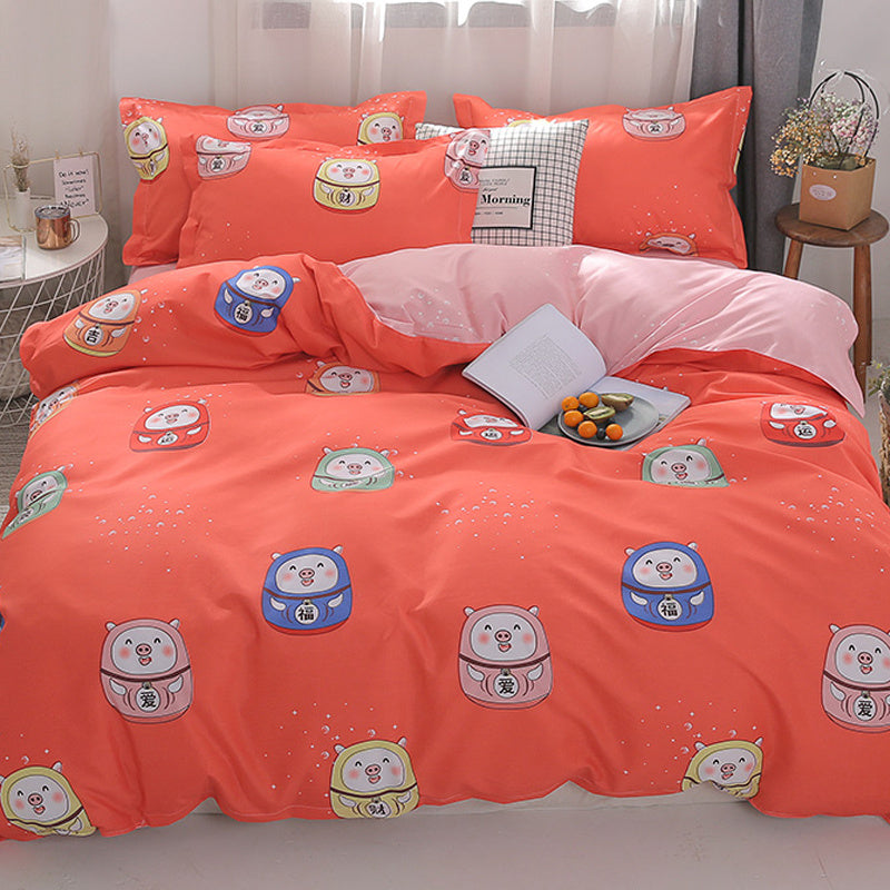 KTX-676883 Cotton Three-Piece Cartoon Heart Bedding Set for Students