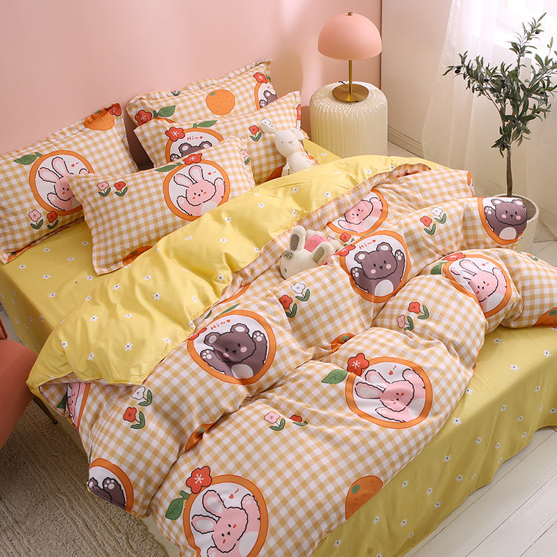 KTX-676883 Cotton Three-Piece Cartoon Heart Bedding Set for Students