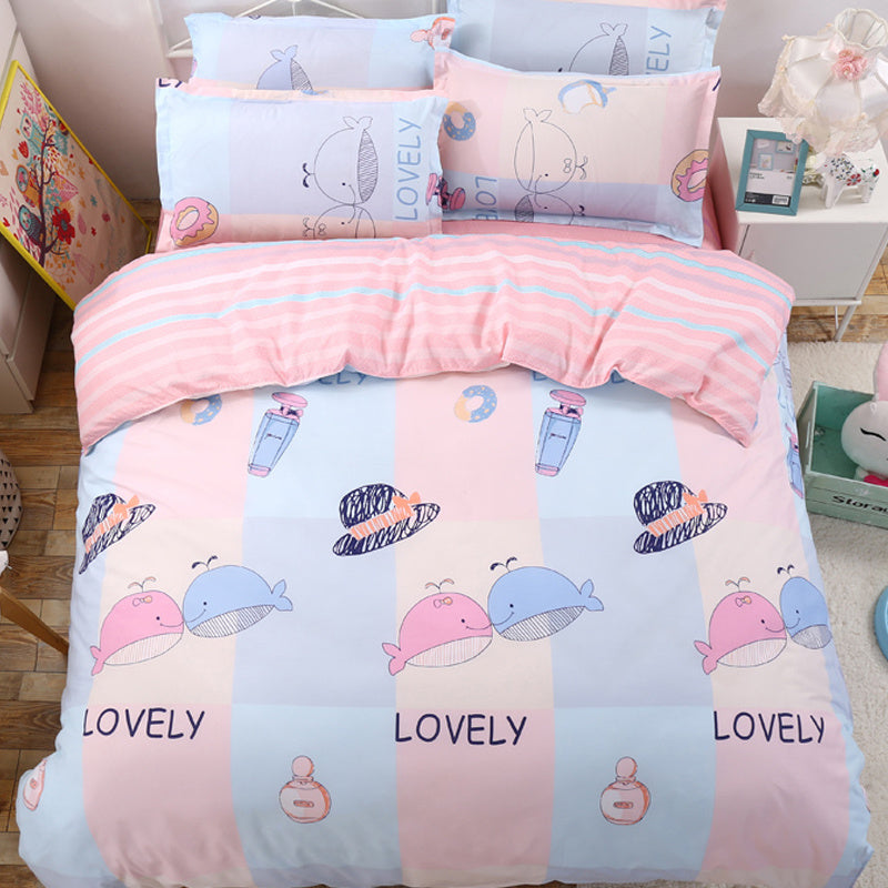KTX-676883 Cotton Three-Piece Cartoon Heart Bedding Set for Students