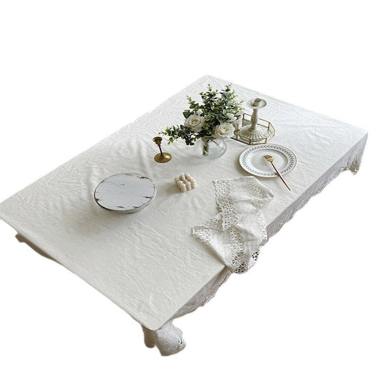 KTX-677139 French Pure Cotton Lace Tablecloth - Anemone Design, Rectangle Shapes Available