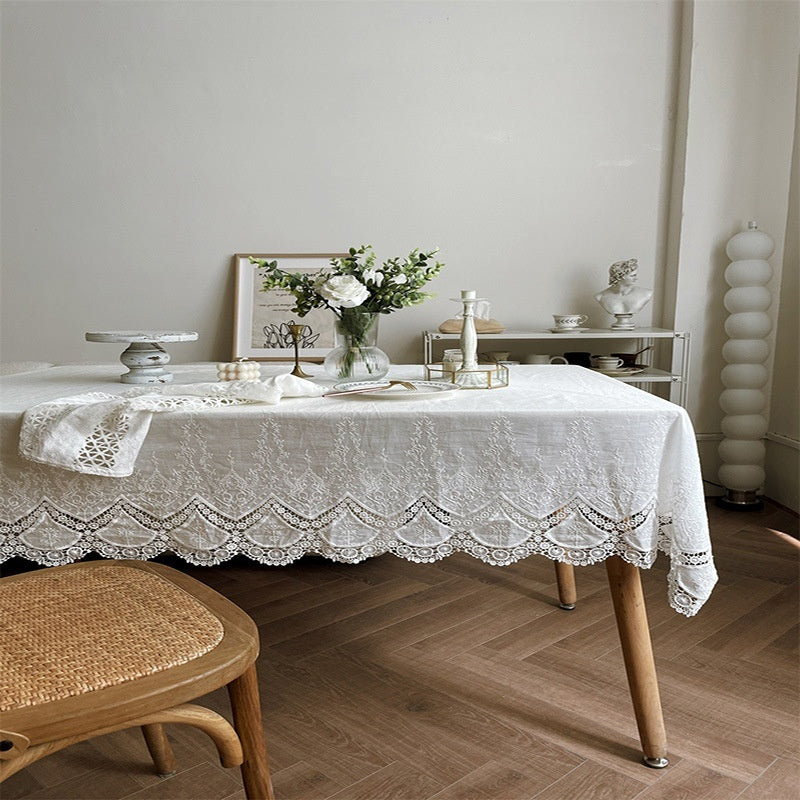 KTX-677139 French Pure Cotton Lace Tablecloth - Anemone Design, Rectangle Shapes Available