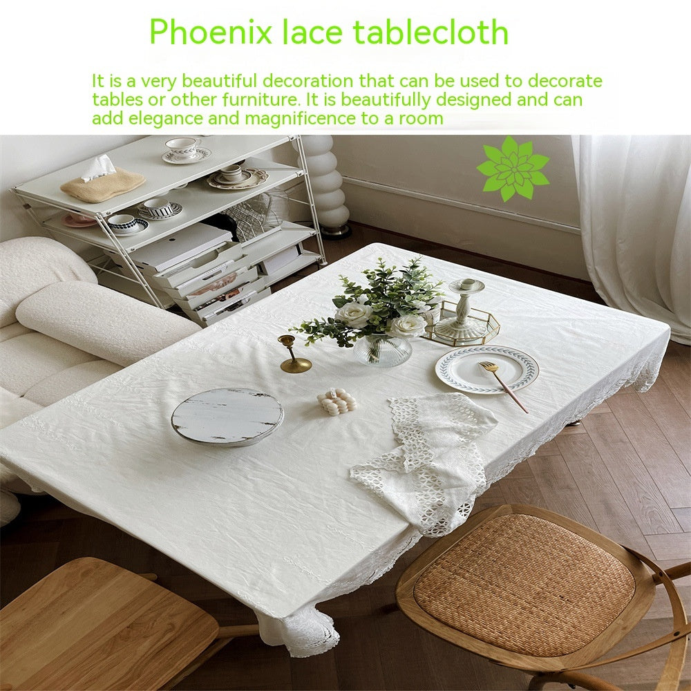 KTX-677139 French Pure Cotton Lace Tablecloth - Anemone Design, Rectangle Shapes Available