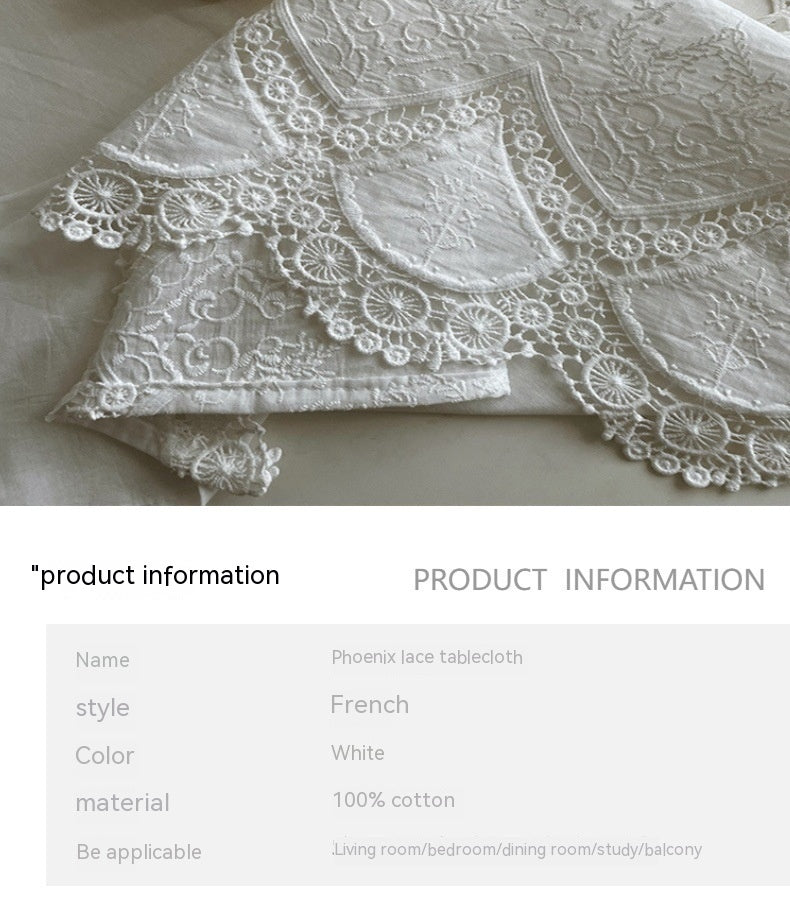 KTX-677139 French Pure Cotton Lace Tablecloth - Anemone Design, Rectangle Shapes Available