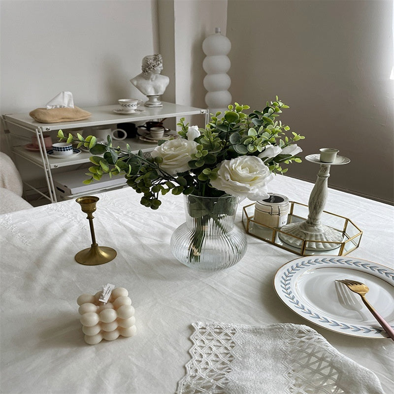 KTX-677139 French Pure Cotton Lace Tablecloth - Anemone Design, Rectangle Shapes Available