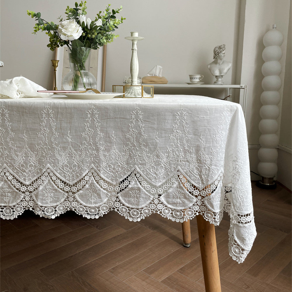 KTX-677139 French Pure Cotton Lace Tablecloth - Anemone Design, Rectangle Shapes Available