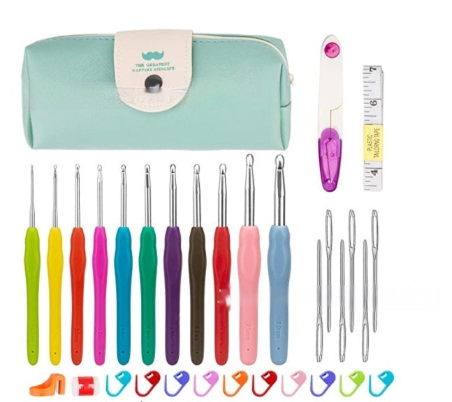 KTX-677395 Colorful Soft Handle Crochet Hook Set with Scissors - 30, 33, or 41 Pieces