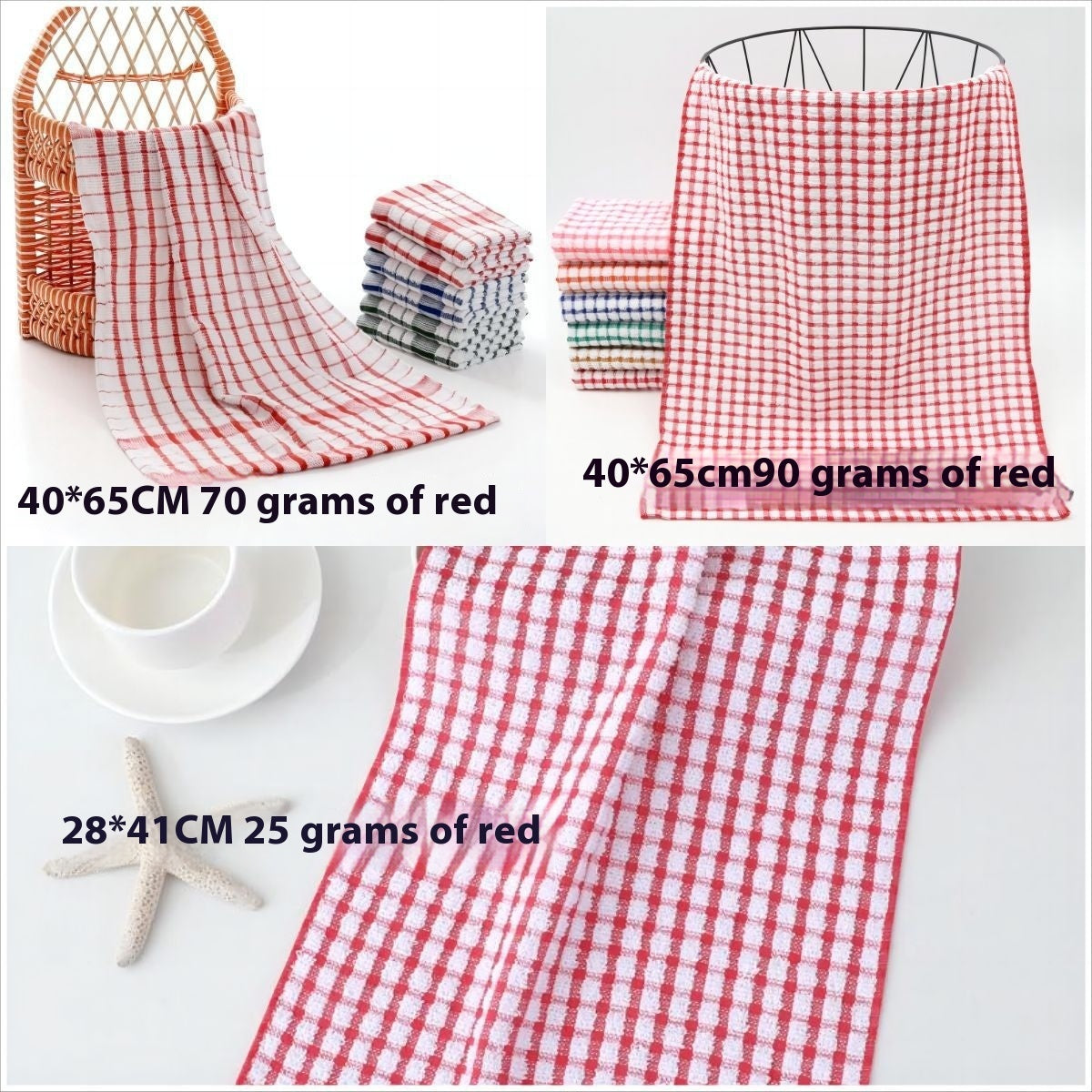 KTX-678291 Cotton Plaid Kitchen Dish Towel - Various Patterns and Sizes in Pink, Blue, Green, Orange, Red